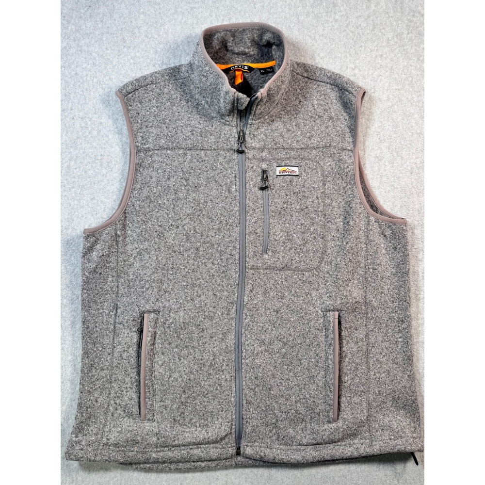 Orvis Mens Sweater Fleece Vest Gray Full Zip Sleeveness Jacket XL